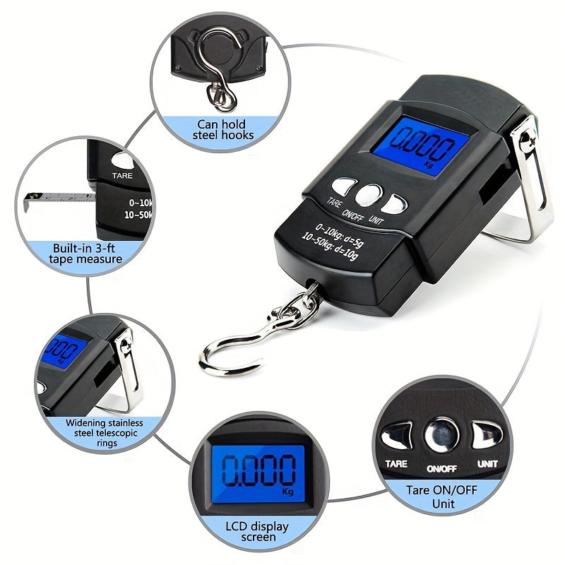 1pc Portable Digital Fishing Scale with Hanging Hook - Accurately Weigh Fish, Bags, Luggage, and More with High-Precision Measurements, Compact Design, and Convenient Carry-On Features for Outdoor Enthusiasts!