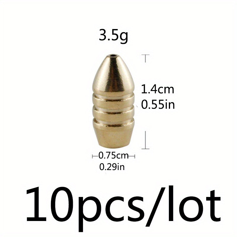 10pcs Stainless Brass Sinkers & Weights - Texas Rig Bullet Shape - Perfect for Fishing Accessories - For Bass Fishing & Freshwater Fishing - Durable & Corrosion-Resistant - Great Gift for Anglers