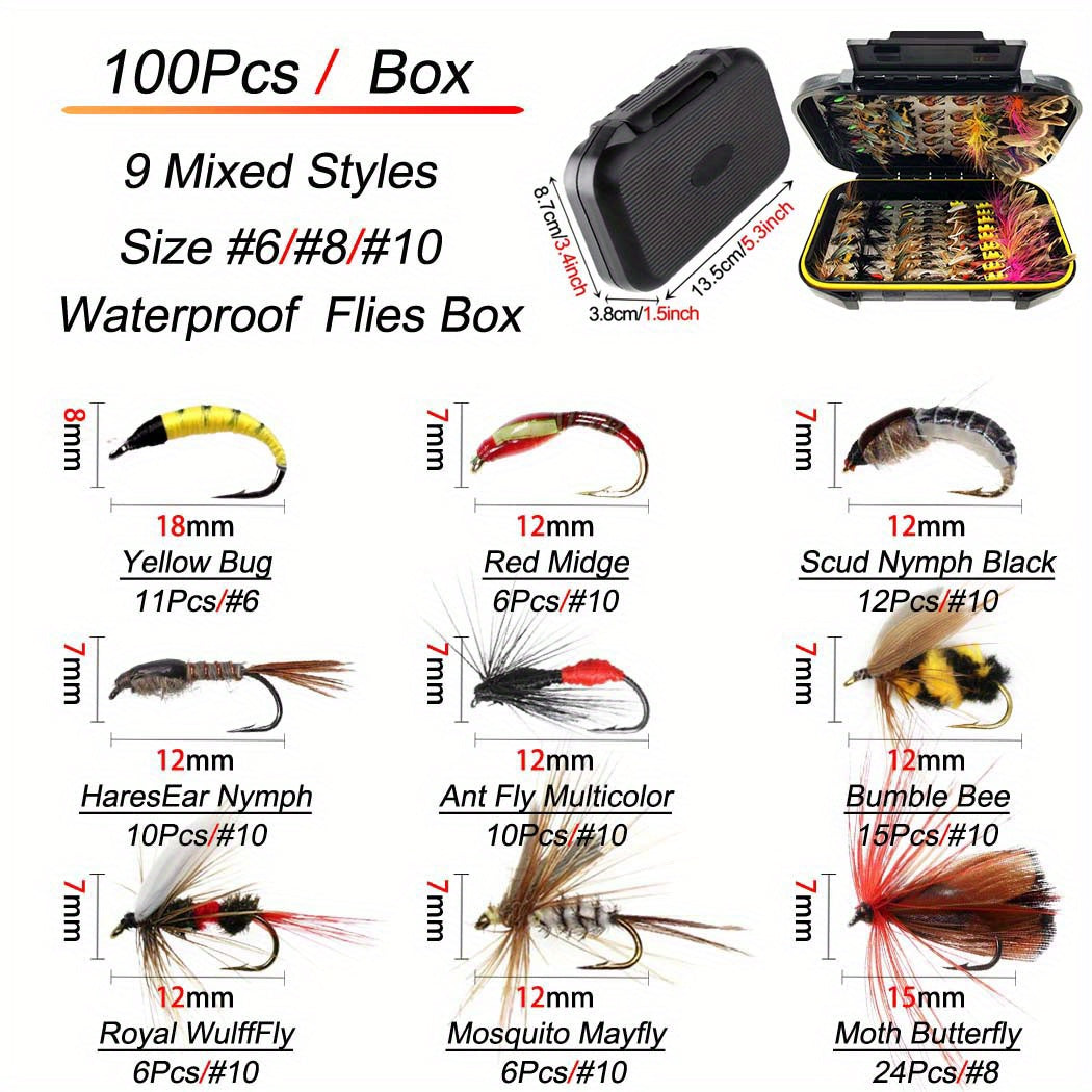 24/33/40/65/76/100/114pcs Fly Fishing Flies Kit, Handmade Fly Fishing Gear With Dry/Wet Flies, Streamers, Fly Assortment Trout Bass Fishing With Fly Box