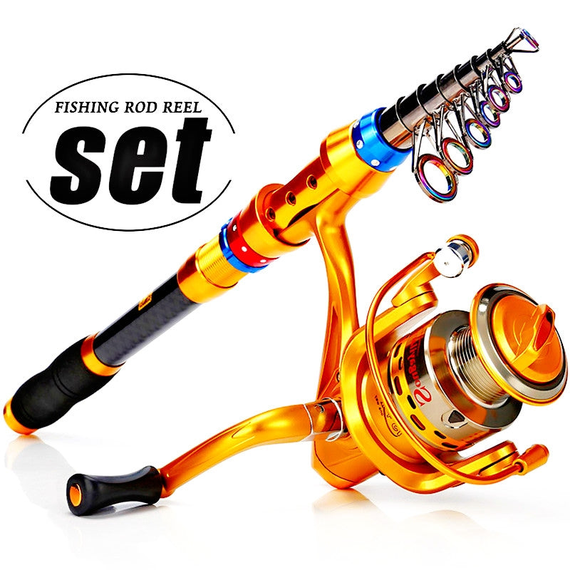 Carbon 70.87-141.73inch Telescopic Fishing Rod With Spinning Reel, Fishing Rods And Reels Set For Travel Saltwater Freshwater, Fishing Set