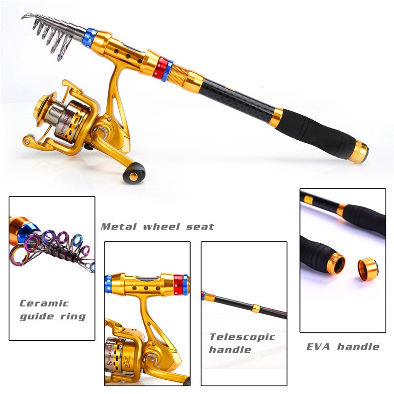 Carbon 70.87-141.73inch Telescopic Fishing Rod With Spinning Reel, Fishing Rods And Reels Set For Travel Saltwater Freshwater, Fishing Set