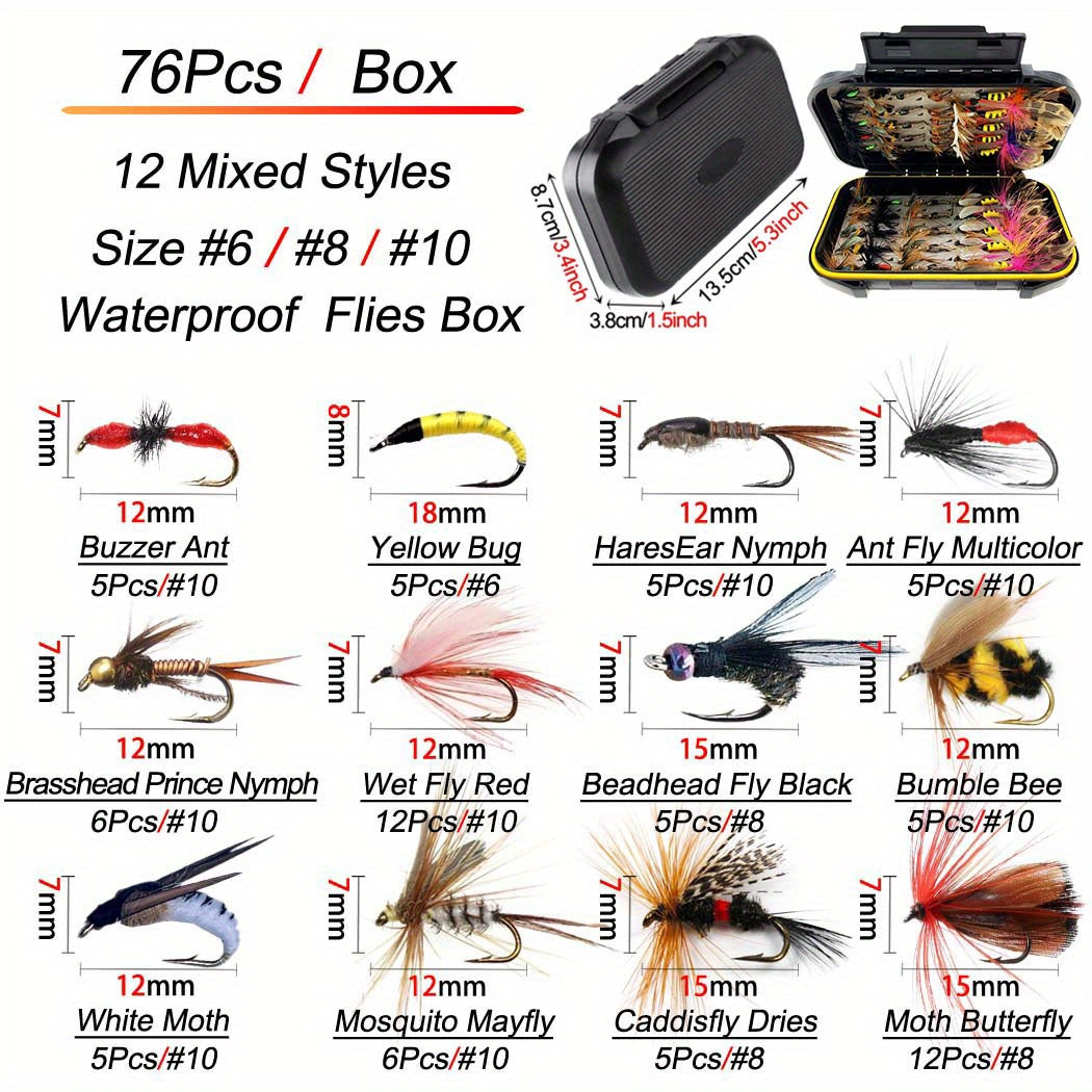 24/33/40/65/76/100/114pcs Fly Fishing Flies Kit, Handmade Fly Fishing Gear With Dry/Wet Flies, Streamers, Fly Assortment Trout Bass Fishing With Fly Box