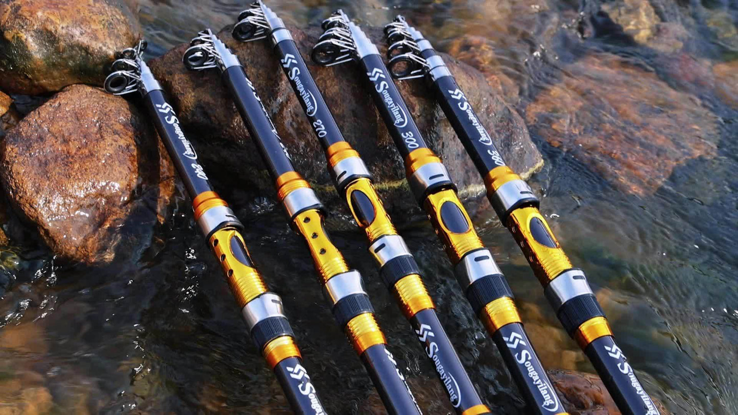 [Quality Construction] Sougayilang Ultralight Carbon Fiber Spinning Fishing Rod - Portable, Medium Action, 6.72-9.84ft Extendable Length, Black & Golden with Comfort Grip Handle - Ideal for All Anglers