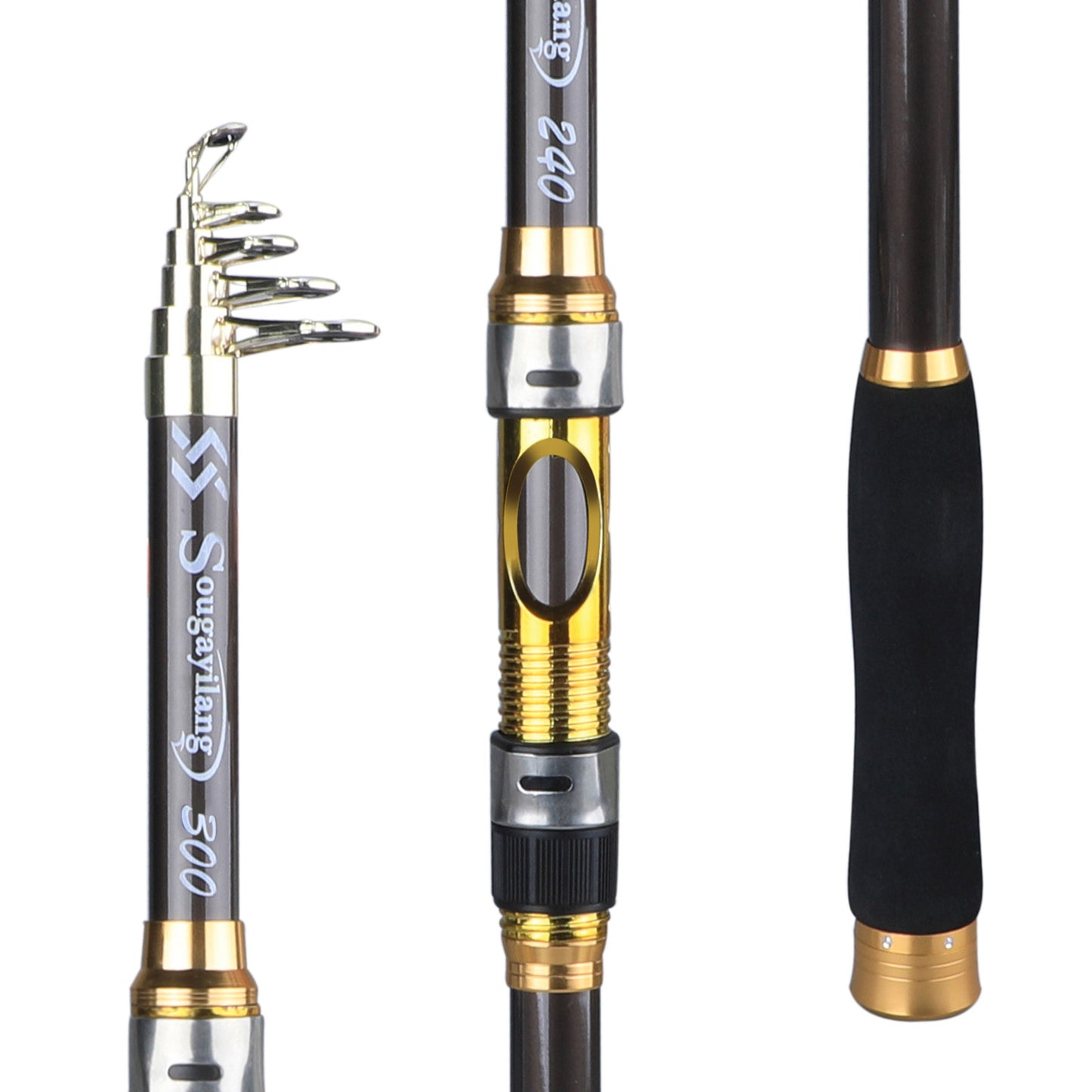 [Quality Construction] Sougayilang Ultralight Carbon Fiber Spinning Fishing Rod - Portable, Medium Action, 6.72-9.84ft Extendable Length, Black & Golden with Comfort Grip Handle - Ideal for All Anglers