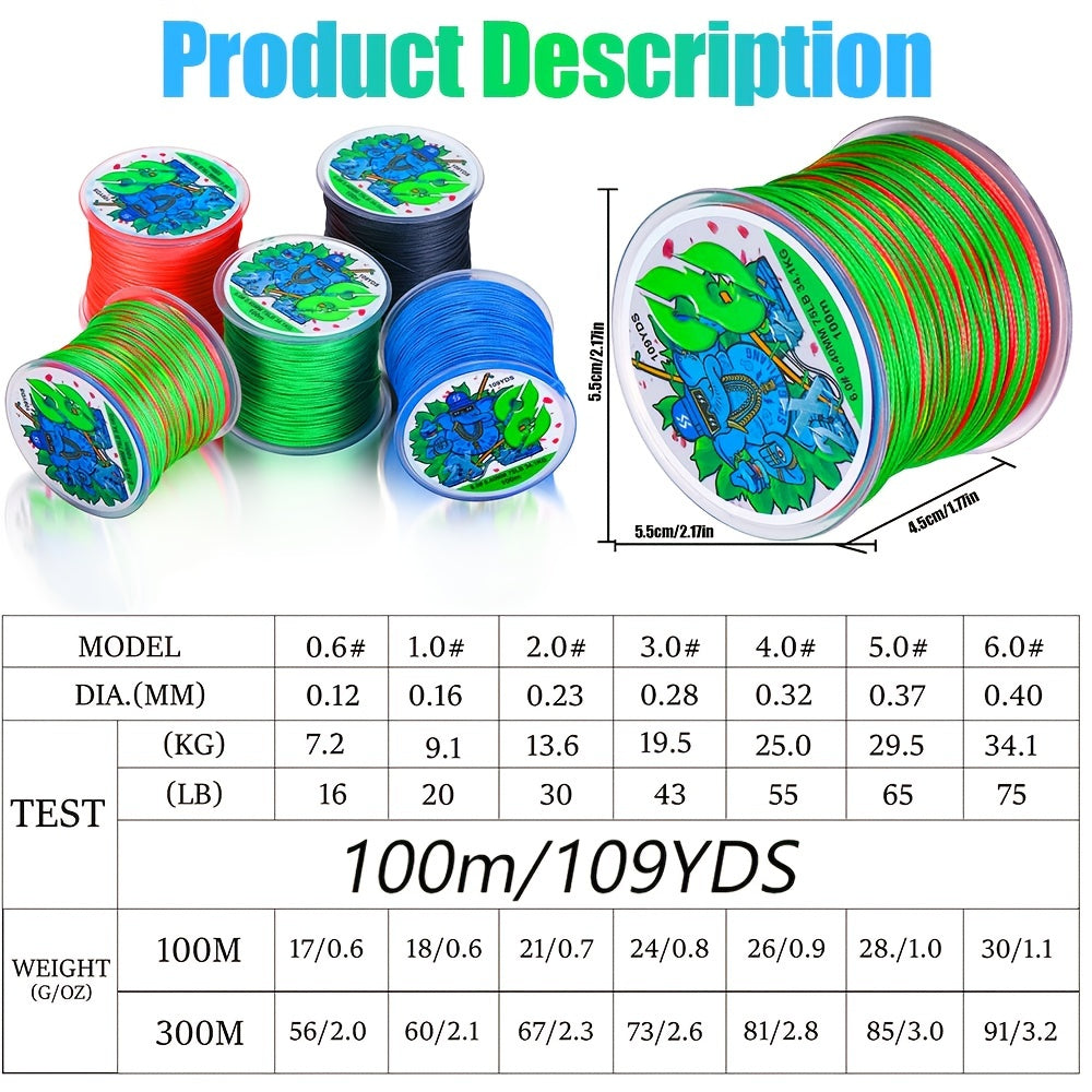 Super-Strong 8-Strand Braided PE Fishing Line - 16-75LB, 109yds, Ideal for Saltwater & Freshwater Angling, Abrasion-Resistant