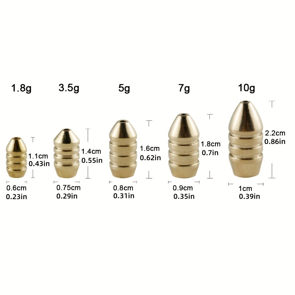 10pcs Stainless Brass Sinkers & Weights - Texas Rig Bullet Shape - Perfect for Fishing Accessories - For Bass Fishing & Freshwater Fishing - Durable & Corrosion-Resistant - Great Gift for Anglers