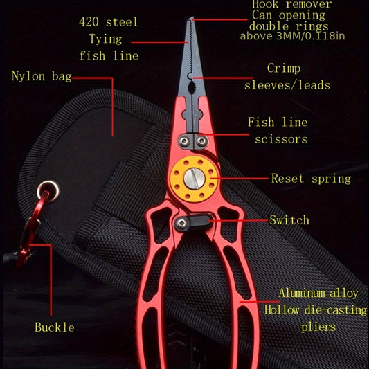 1pc Premium Aluminum Alloy Multifunctional Fishing Pliers with Scissors - Ultimate Outdoor Fishing Companion for Efficient Fish Control, Cutting Fishing Line, and Crimping Hooks - Durable, Corrosion-Resistant, and Ergonomic D