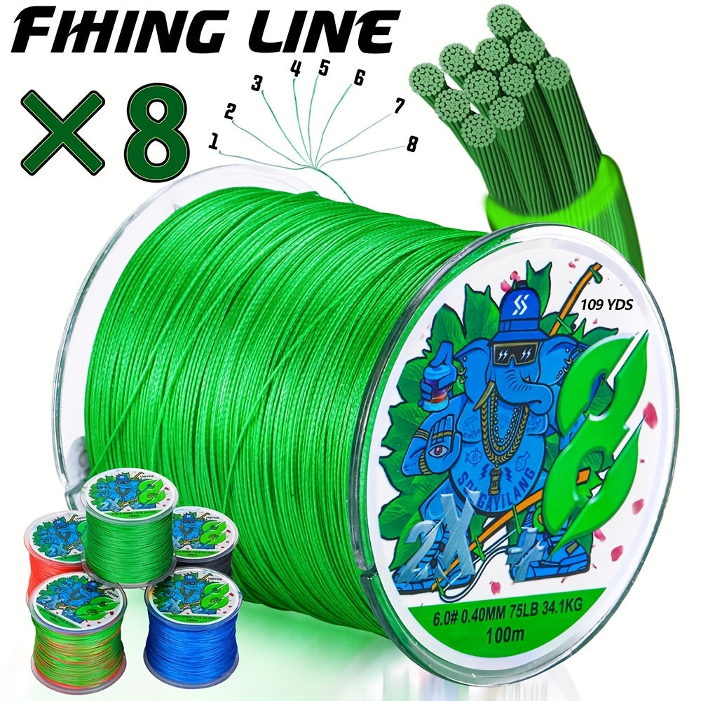 Super-Strong 8-Strand Braided PE Fishing Line - 16-75LB, 109yds, Ideal for Saltwater & Freshwater Angling, Abrasion-Resistant