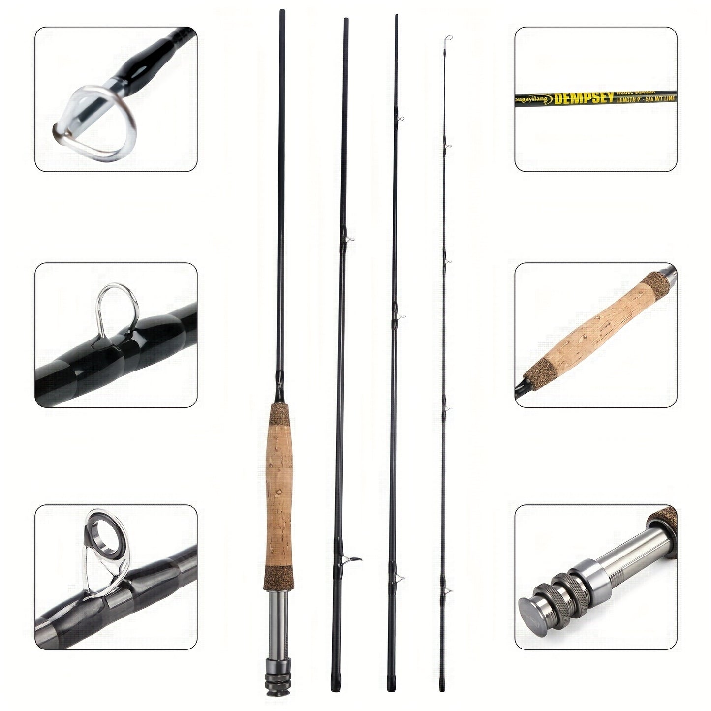 Sougayilang 5/6WT Graphite Fly Fishing Rod - Ultra-Lightweight & Portable 4-Piece Design - Ideal Starter Kit for Anglers On-The-Go