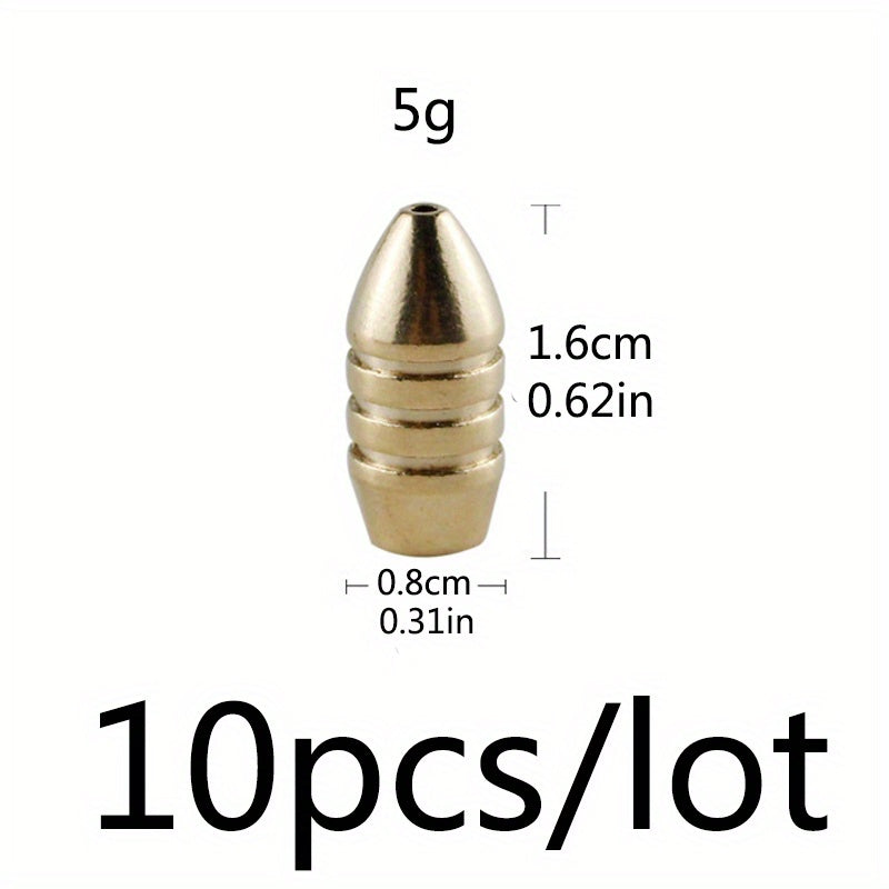 10pcs Stainless Brass Sinkers & Weights - Texas Rig Bullet Shape - Perfect for Fishing Accessories - For Bass Fishing & Freshwater Fishing - Durable & Corrosion-Resistant - Great Gift for Anglers