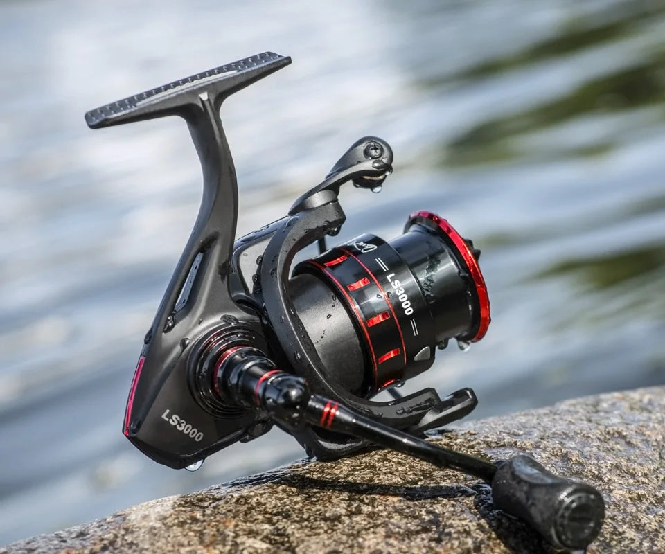 LINNHUE Fishing Reel Lure 1000 2000 3000 Spinning Reel Double Grip Deep Shallow Spool Carp Fishing Reel Fishing With Balance Rod