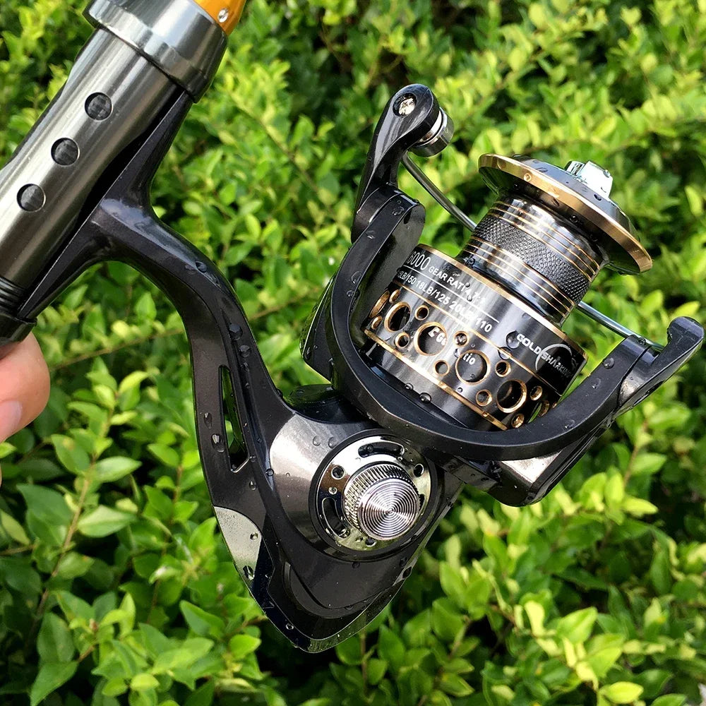 Spinning Fishing Rod and Reel Combo 1.8-3.6m Carbon Fiber Sea Pole and 5.2:1 Gear Ratio Metal Spool with Line Kits for Bass Carp