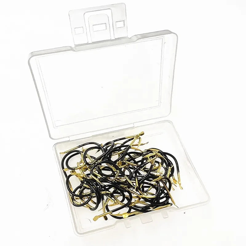 60pcs/box Fishing Hook Single Fishhook Supplies Lures Carp Fishing Tackle Barbed Colored Tungsten Alloy Fishing Accessories