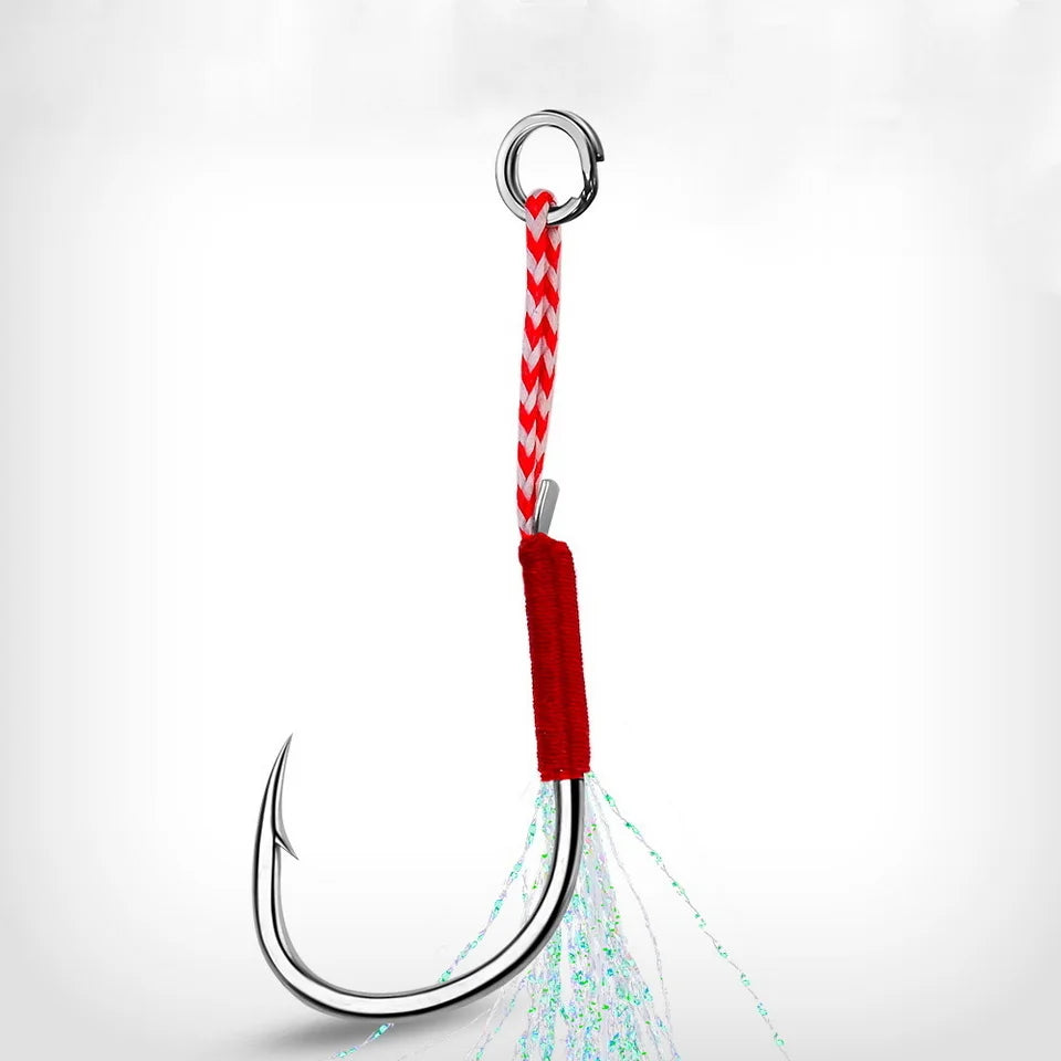 Fishing Hooks 11#-20# Assist Hooks Single Jig Fishhook With Thread Feather Luminous Barbed Hook Sea Hook For Fishing Lure