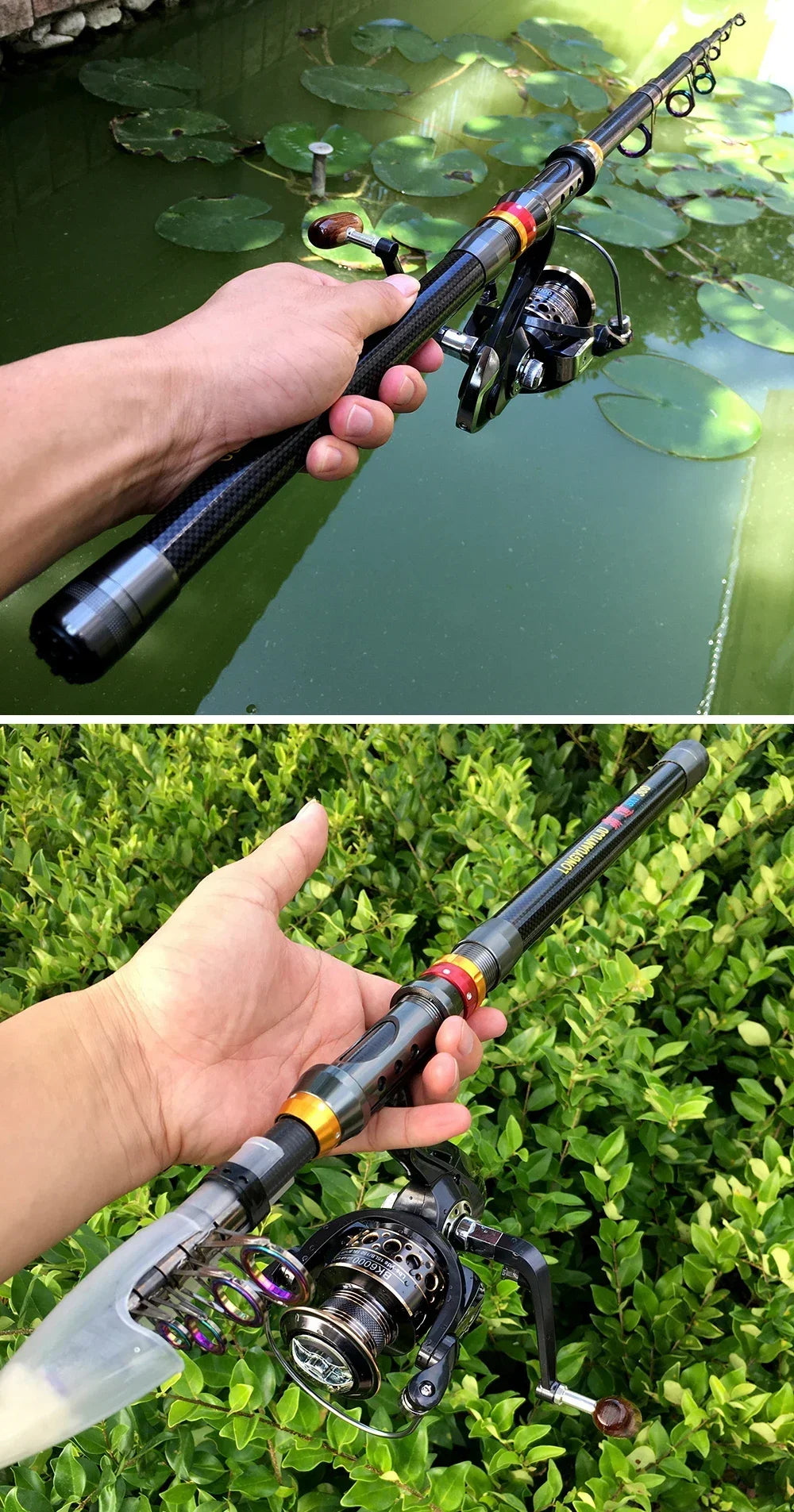 Spinning Fishing Rod and Reel Combo 1.8-3.6m Carbon Fiber Sea Pole and 5.2:1 Gear Ratio Metal Spool with Line Kits for Bass Carp