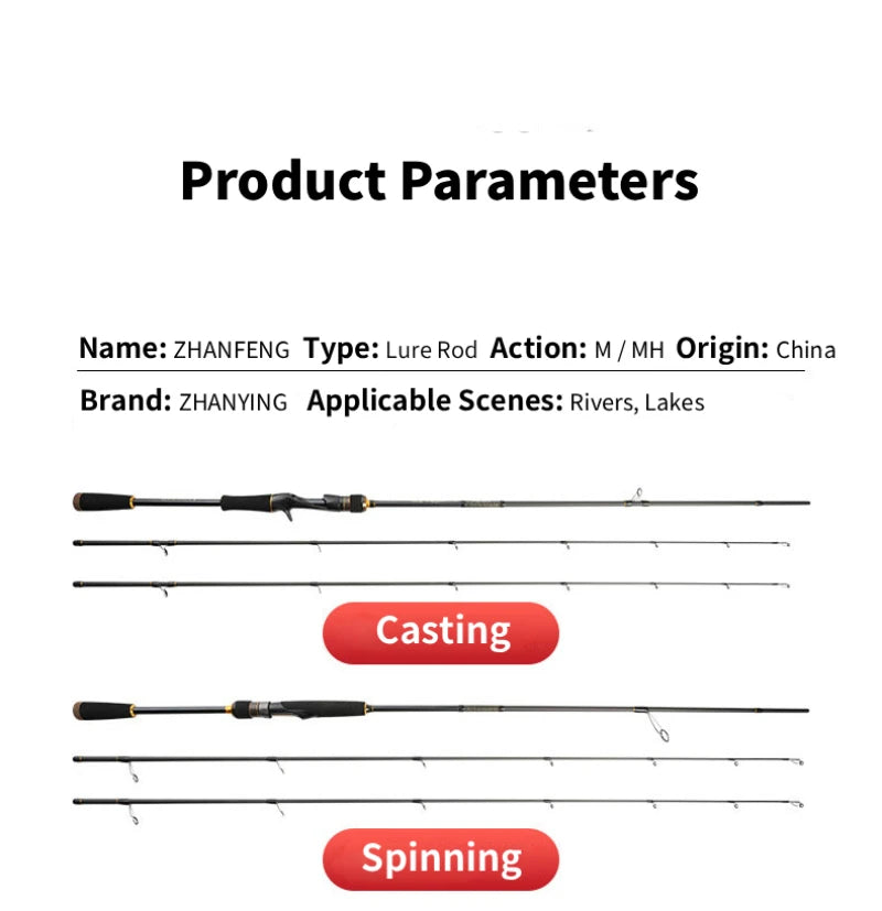 ZHANYING ZHANFENG Lure Rod, M/MH Twin Tips, All-Round, Spinning/Casting, Multi-section portable, Long-Distance Bass & Pike Perch