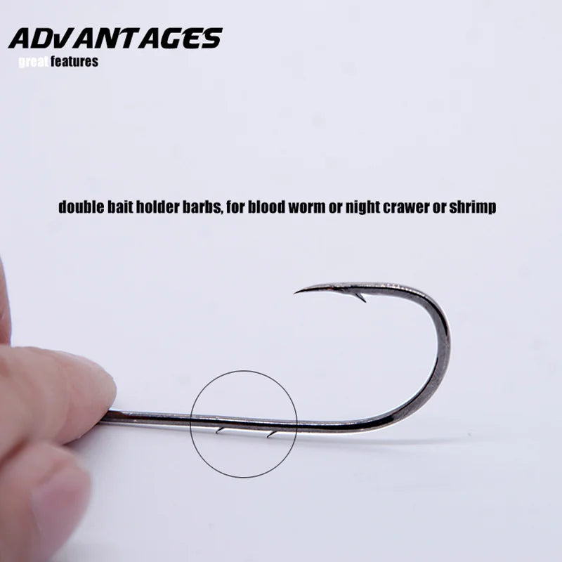 50pcs/lot Long Shank Fishing Hook For Fishing Live Bait With Double Bait Keeper Barbs High Carbon Steel With Anti-rust Fishhooks