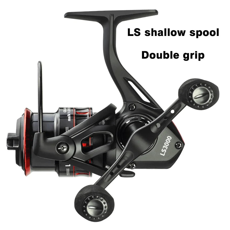 LINNHUE Fishing Reel Lure 1000 2000 3000 Spinning Reel Double Grip Deep Shallow Spool Carp Fishing Reel Fishing With Balance Rod