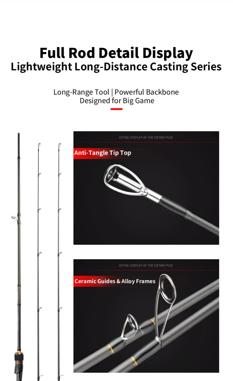 ZHANYING ZHANFENG Lure Rod, M/MH Twin Tips, All-Round, Spinning/Casting, Multi-section portable, Long-Distance Bass & Pike Perch