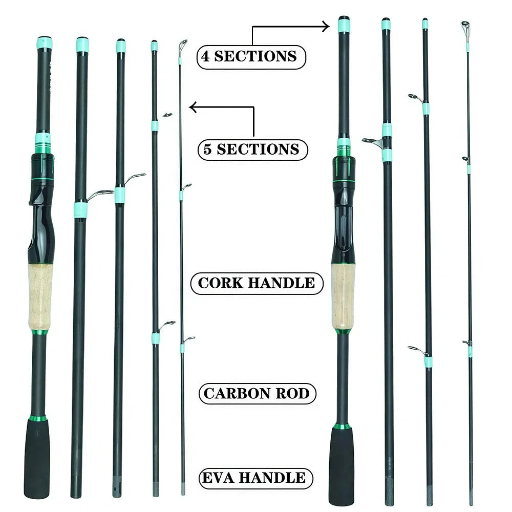 SantaKing Spinning /Casting Fishing Rod 1.8m 2.1m Carbon Fiber Portable Travel Fishing Pole Rods