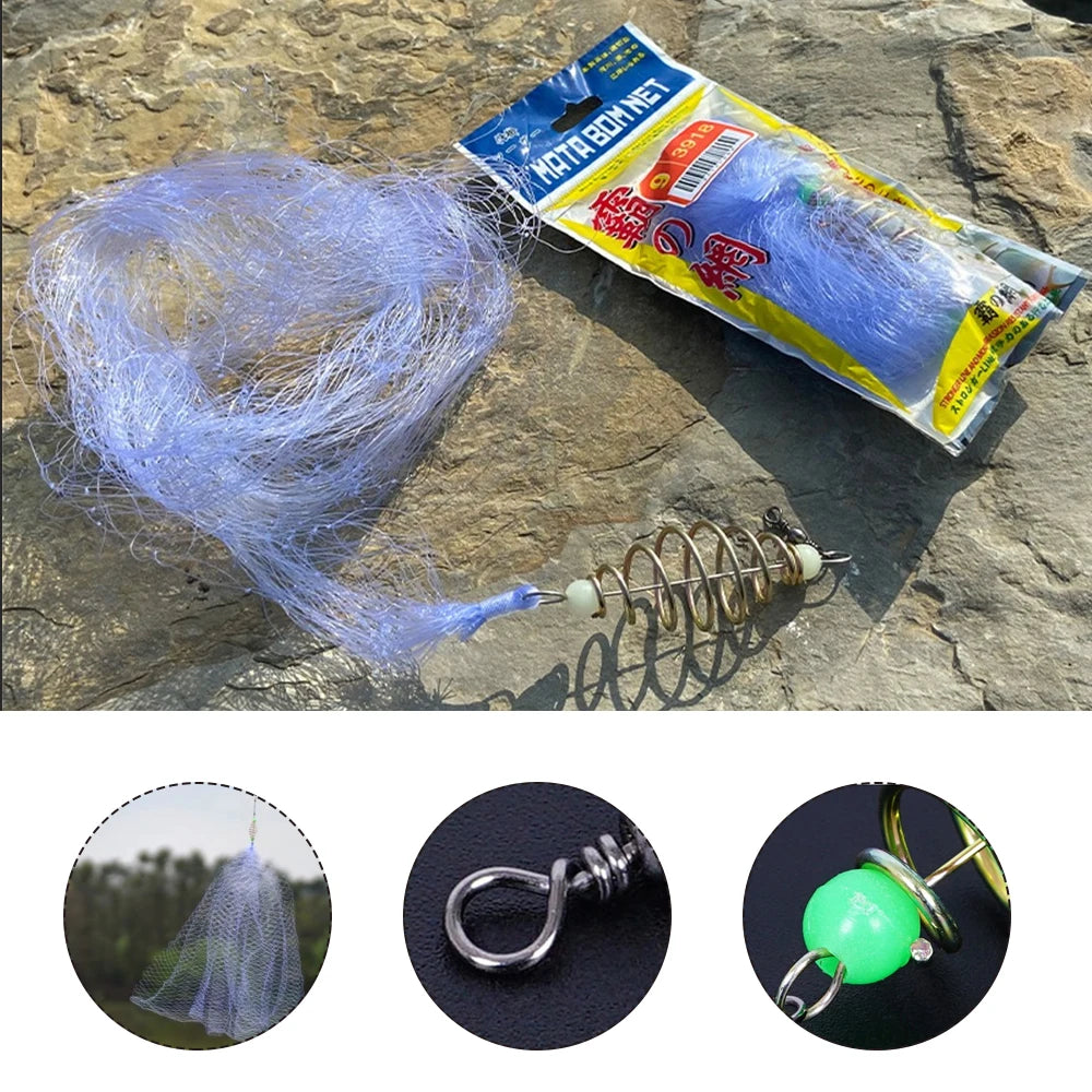 Multi Size Fishing Net Explosion Hook Trap Mesh Luminous Bead Netting Sea NetTackle Design Copper Shoal Cast Gill Feeder Trap