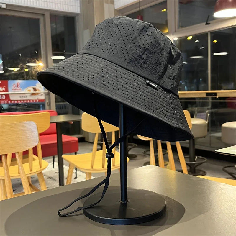 Fisherman's hat, summer mesh breathable, UV-resistant, sun hat, outdoor cycling wind-resistant, dry, light and thin basin hat