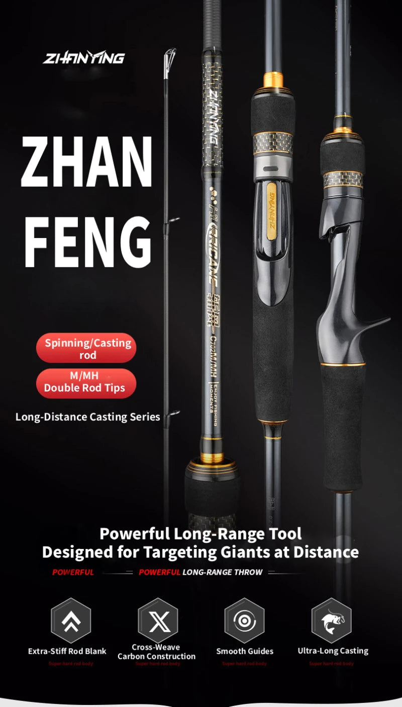 ZHANYING ZHANFENG Lure Rod, M/MH Twin Tips, All-Round, Spinning/Casting, Multi-section portable, Long-Distance Bass & Pike Perch