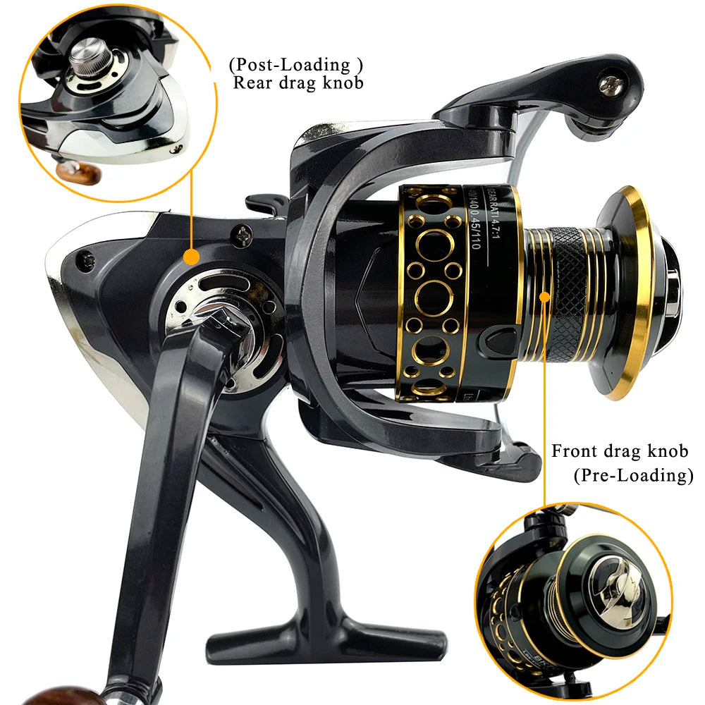 Lightweight Spinning Reel 2000 3000 4000 5000 6000 7000 Coil 5.2:1 Lure Fishing Reels Tackle for Trout Peche Bass Pike Zander