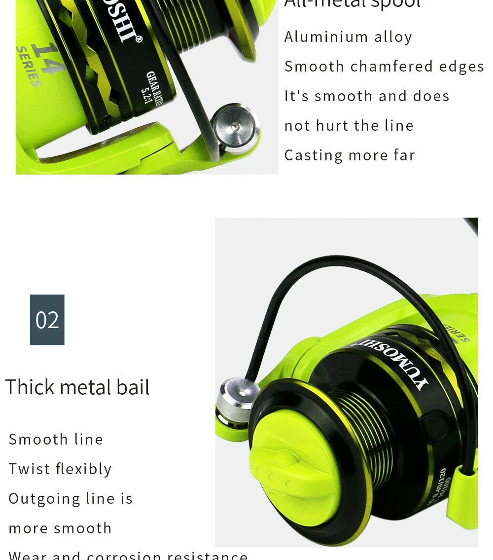 2000-7000 Saltwater Spinning Fishing Reel 5.2:1 High Speed Carp Fishing Coil Metal Magnetic Brake System Ultralight Fishing