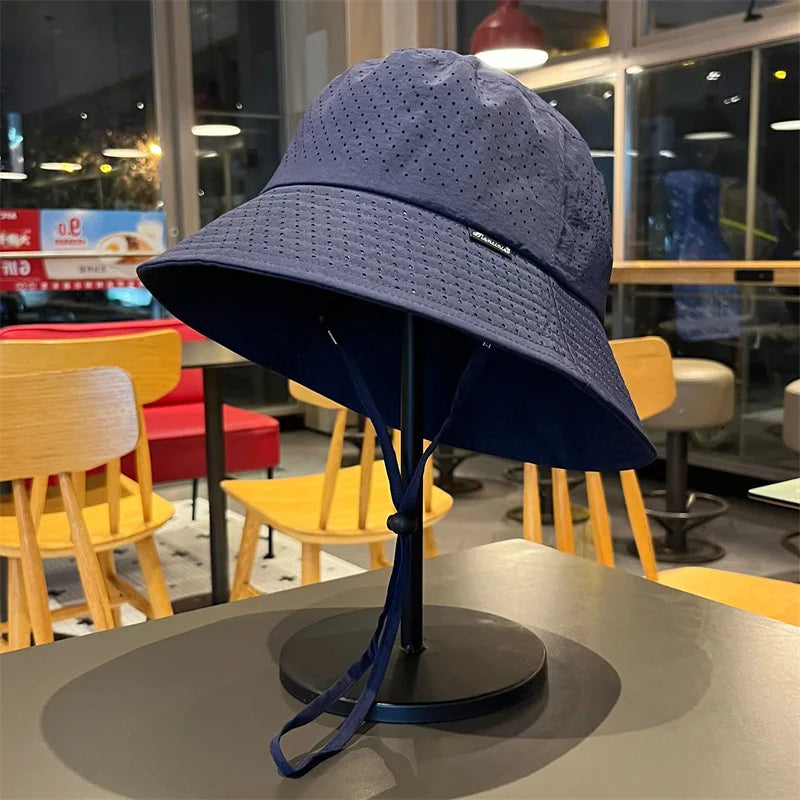 Fisherman's hat, summer mesh breathable, UV-resistant, sun hat, outdoor cycling wind-resistant, dry, light and thin basin hat