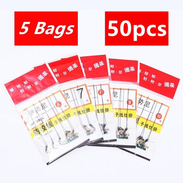 5Pack/50 Hooks Fishs Tool Tied Good Strong Horse Line Double Hook Pair Hook Fishs Hooks Fishing Gear Accessories Sub-line Hooks