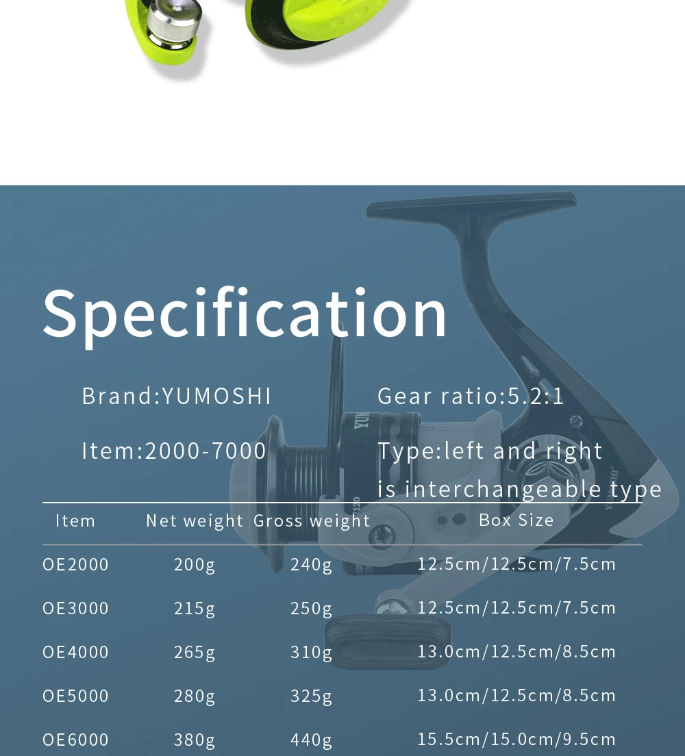 2000-7000 Saltwater Spinning Fishing Reel 5.2:1 High Speed Carp Fishing Coil Metal Magnetic Brake System Ultralight Fishing