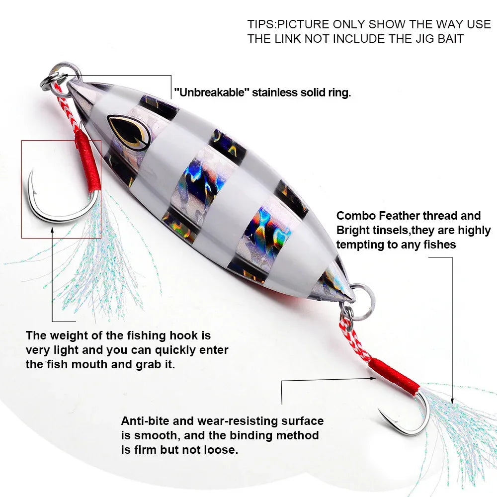 Fishing Hooks 11#-20# Assist Hooks Single Jig Fishhook With Thread Feather Luminous Barbed Hook Sea Hook For Fishing Lure