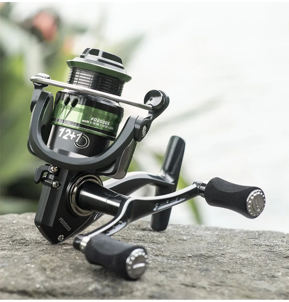 LINNHUE Fishing Reel Lure 1000 2000 3000 Spinning Reel Double Grip Deep Shallow Spool Carp Fishing Reel Fishing With Balance Rod