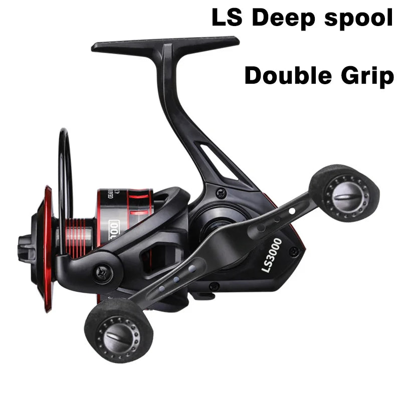 LINNHUE Fishing Reel Lure 1000 2000 3000 Spinning Reel Double Grip Deep Shallow Spool Carp Fishing Reel Fishing With Balance Rod