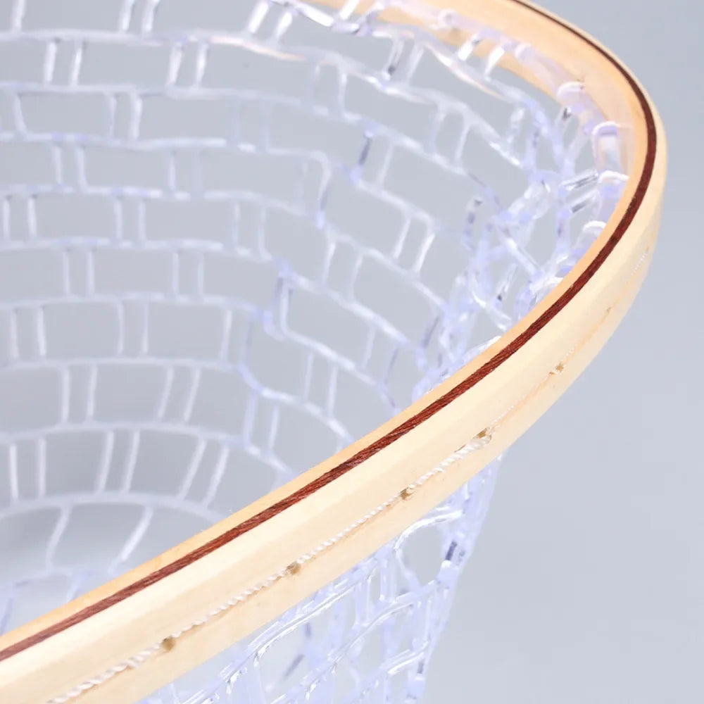 Wooden Fly Fishing Hand Nets with Clear Rubber Trout Catch and Release Net with Curve Wood Handle Tenkara Net