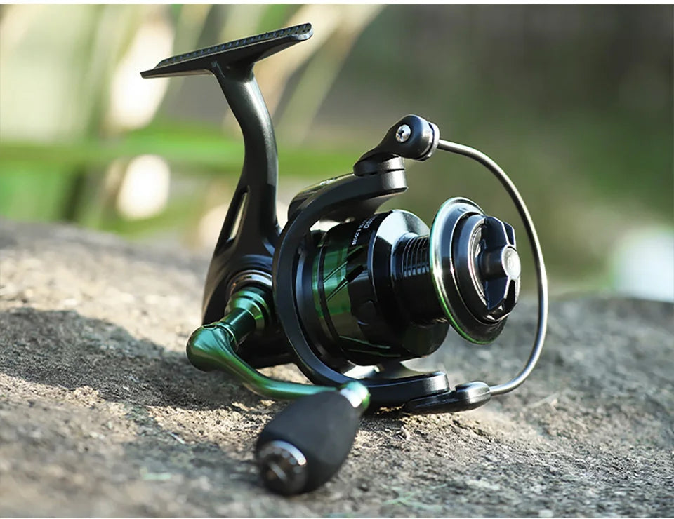 LINNHUE Fishing Reel Lure 1000 2000 3000 Spinning Reel Double Grip Deep Shallow Spool Carp Fishing Reel Fishing With Balance Rod