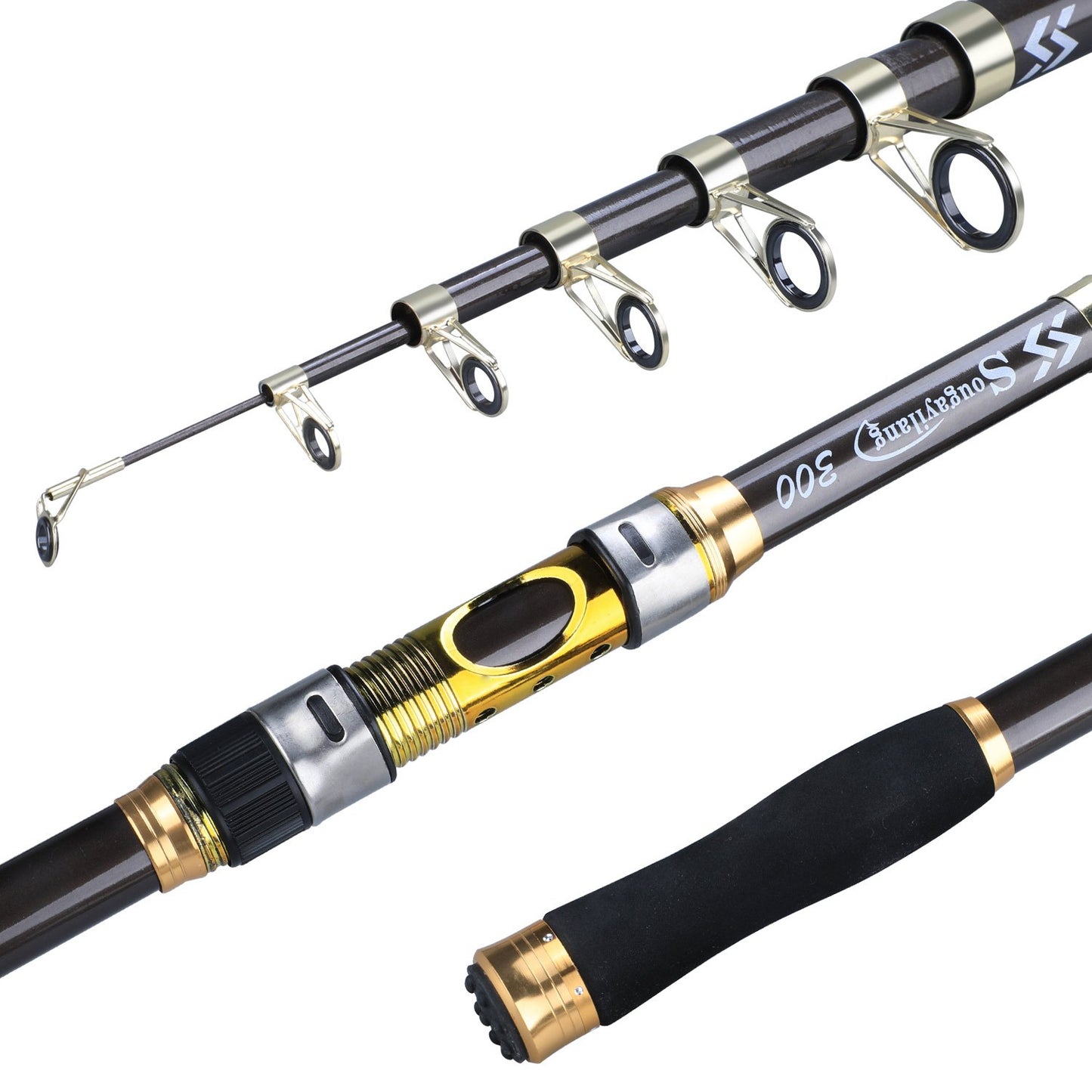 [Quality Construction] Sougayilang Ultralight Carbon Fiber Spinning Fishing Rod - Portable, Medium Action, 6.72-9.84ft Extendable Length, Black & Golden with Comfort Grip Handle - Ideal for All Anglers