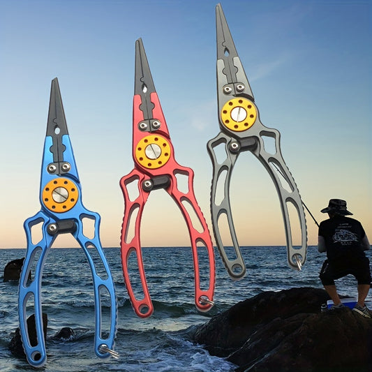 1pc Premium Aluminum Alloy Multifunctional Fishing Pliers with Scissors - Ultimate Outdoor Fishing Companion for Efficient Fish Control, Cutting Fishing Line, and Crimping Hooks - Durable, Corrosion-Resistant, and Ergonomic D