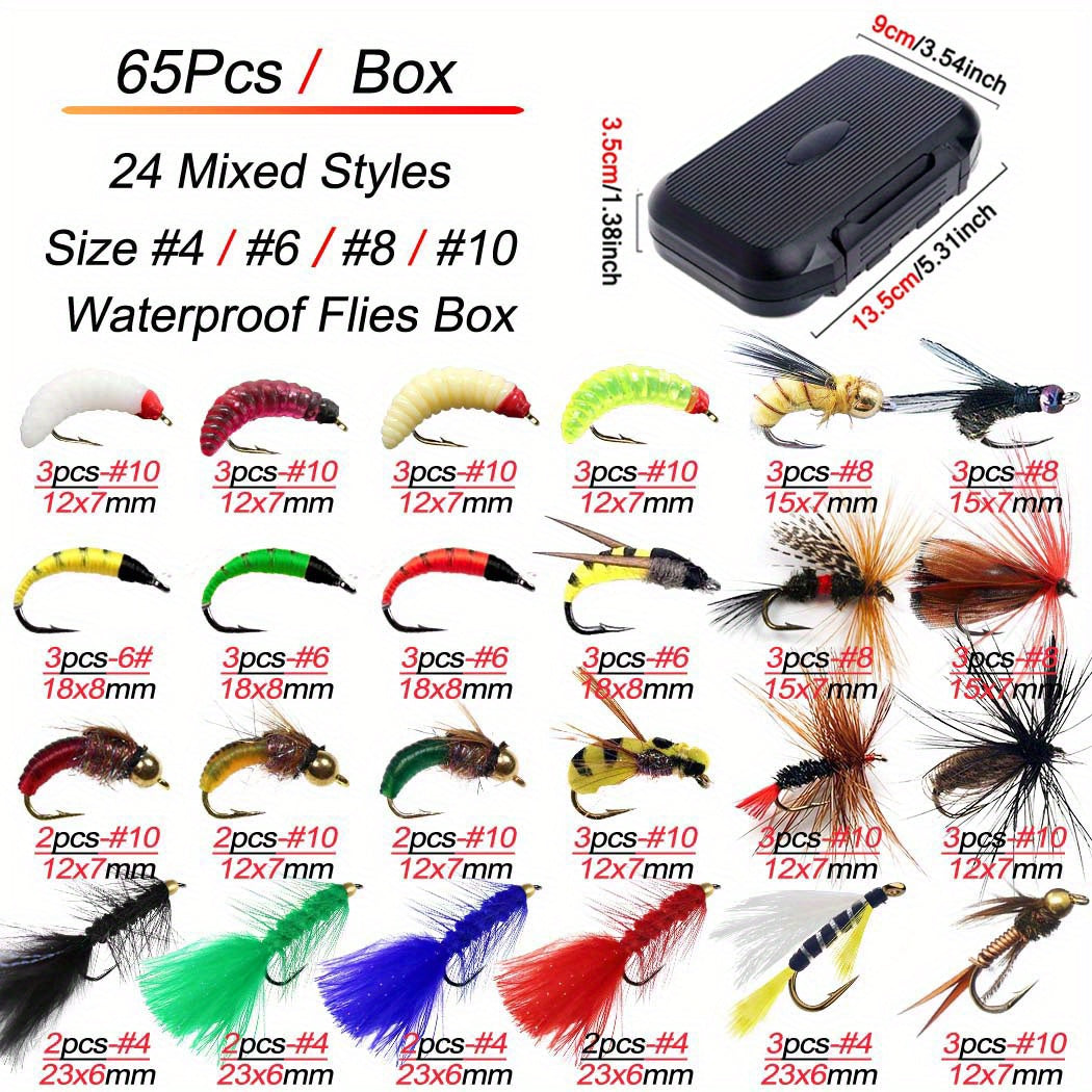 24/33/40/65/76/100/114pcs Fly Fishing Flies Kit, Handmade Fly Fishing Gear With Dry/Wet Flies, Streamers, Fly Assortment Trout Bass Fishing With Fly Box