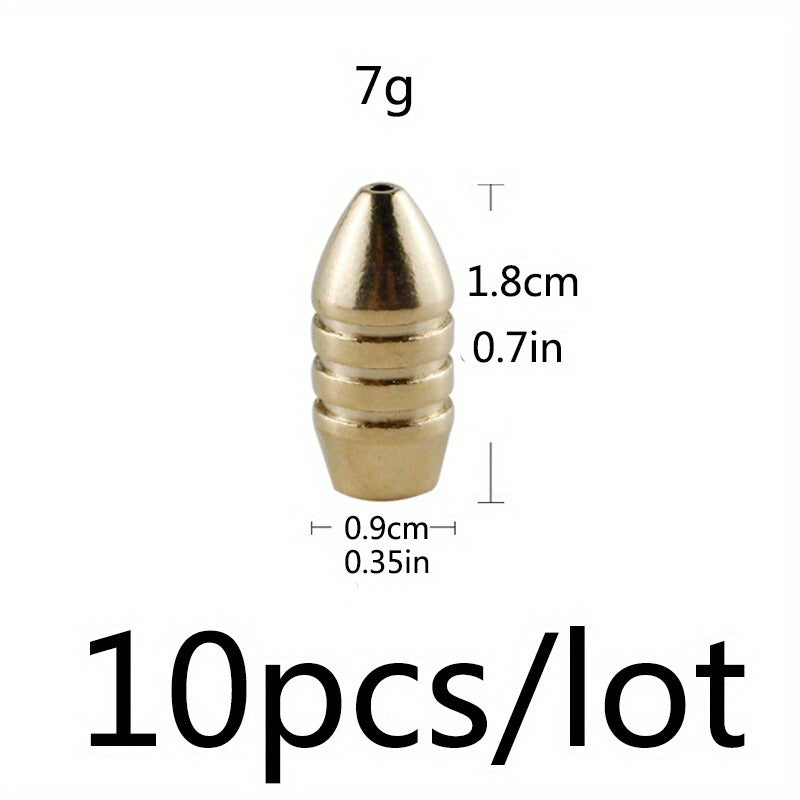 10pcs Stainless Brass Sinkers & Weights - Texas Rig Bullet Shape - Perfect for Fishing Accessories - For Bass Fishing & Freshwater Fishing - Durable & Corrosion-Resistant - Great Gift for Anglers